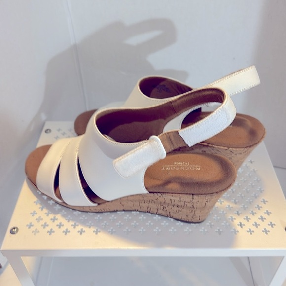 Rockport TruTech White Leather Wedge Heel Sandals Size 9 M Velcro Closure - Picture 4 of 11
